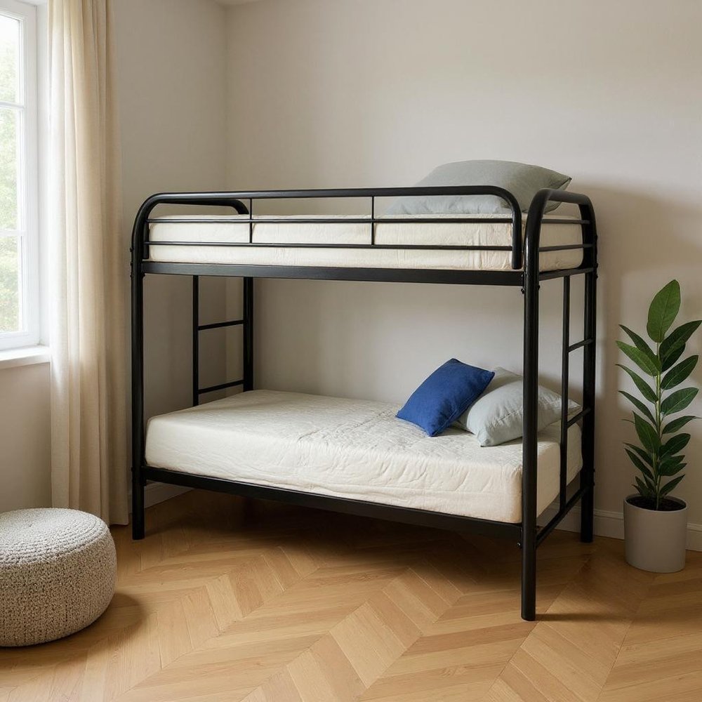 Black Twin Over Twin Metal Bunk Bed