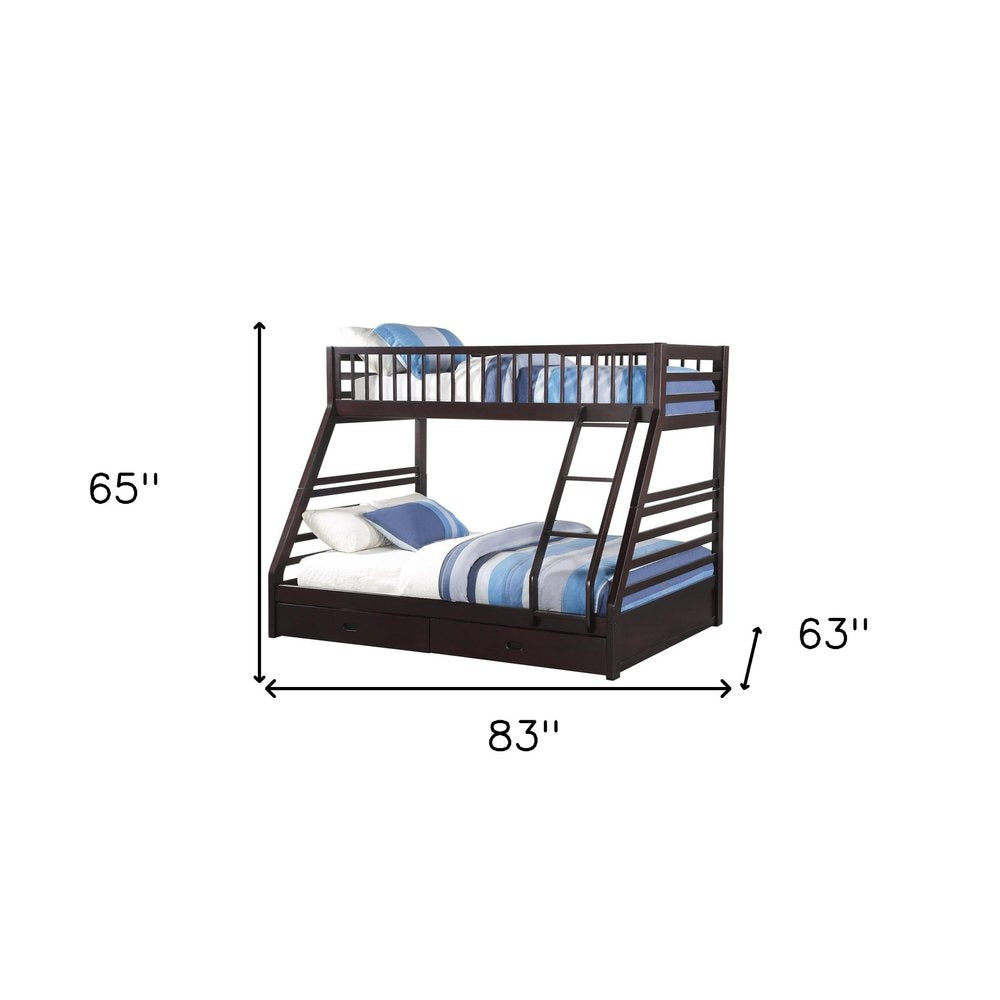 Espresso Twin Over Queen Solid Wood Bunk Bed With Storage