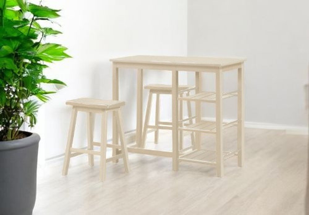 43" Three Piece Beige Solid Wood Rectangular Bar Table
