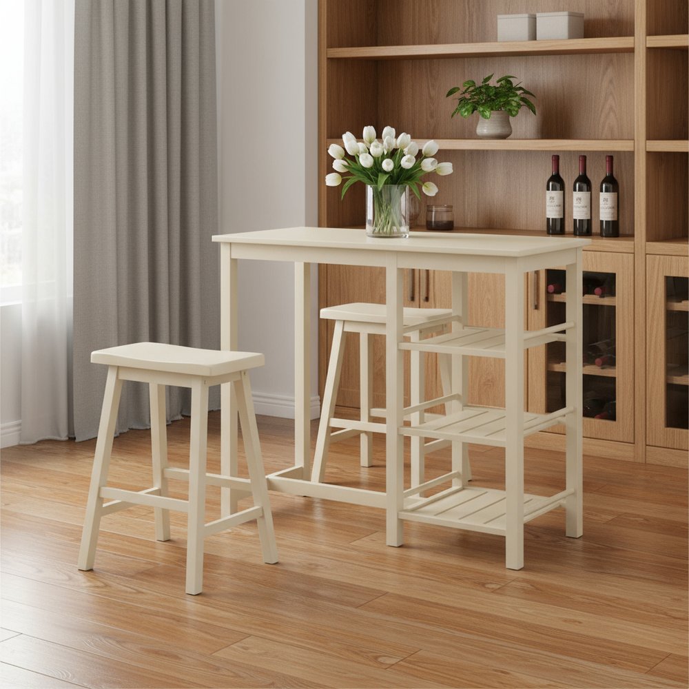 43" Three Piece Beige Solid Wood Rectangular Bar Table