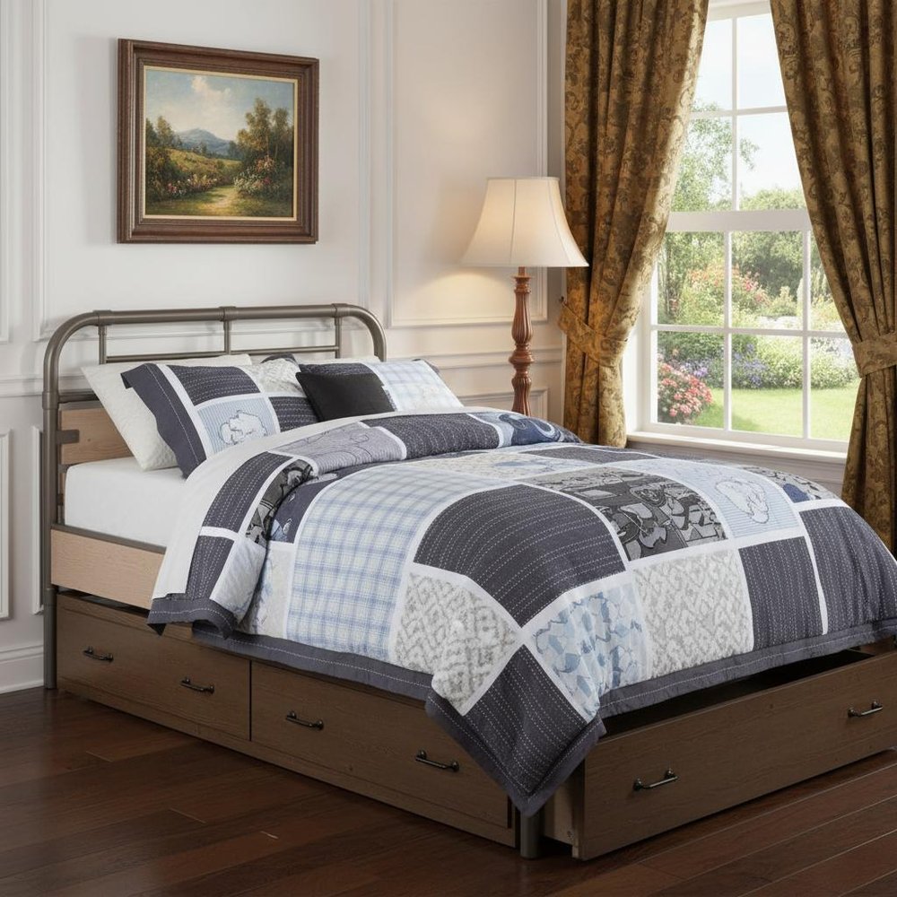 Brown and Black Solid Wood Twin Bed Frame