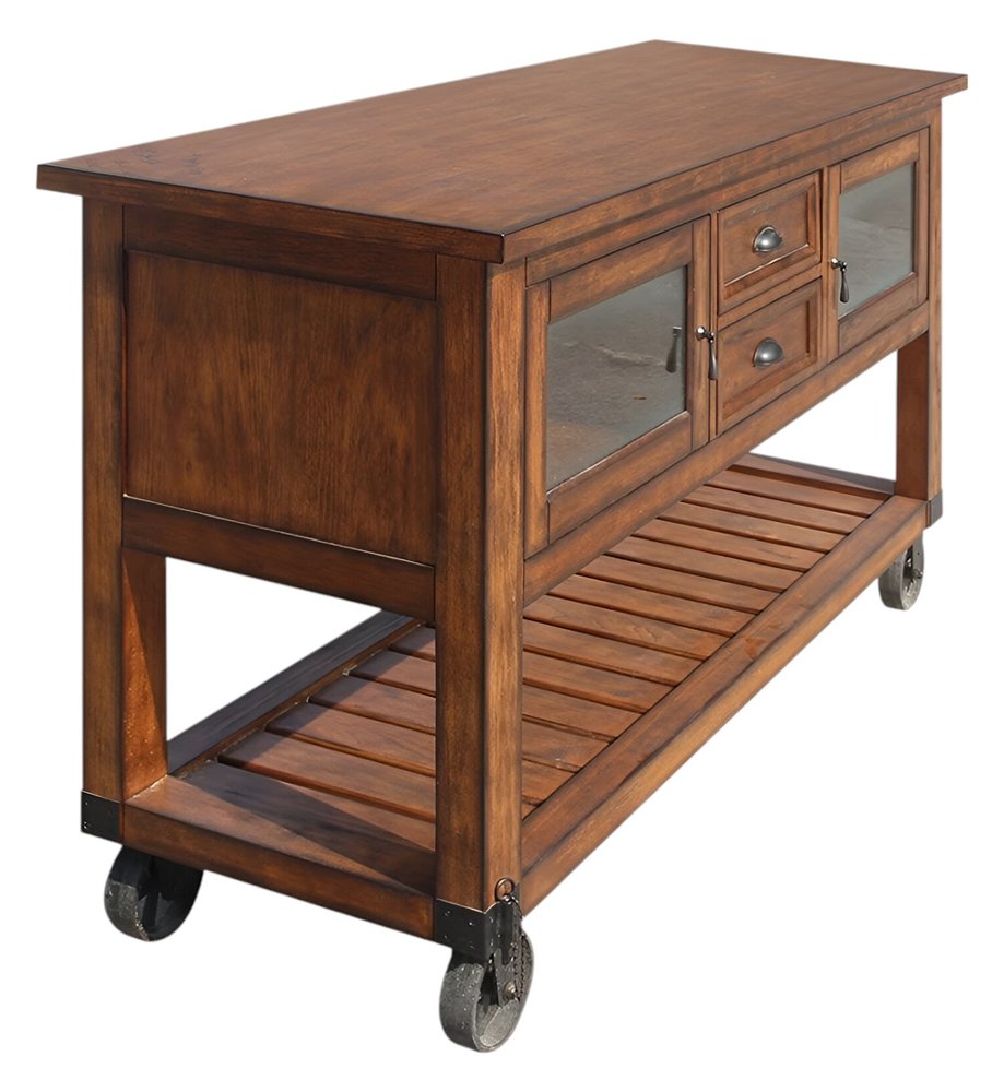 58" Rustic Brown Rolling Kitchen Cart With Storage