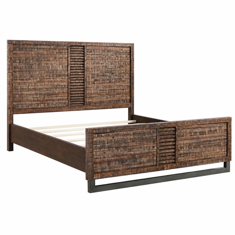 Brown And Black Shiplap Textured Solid Wood Queen Bed Frame