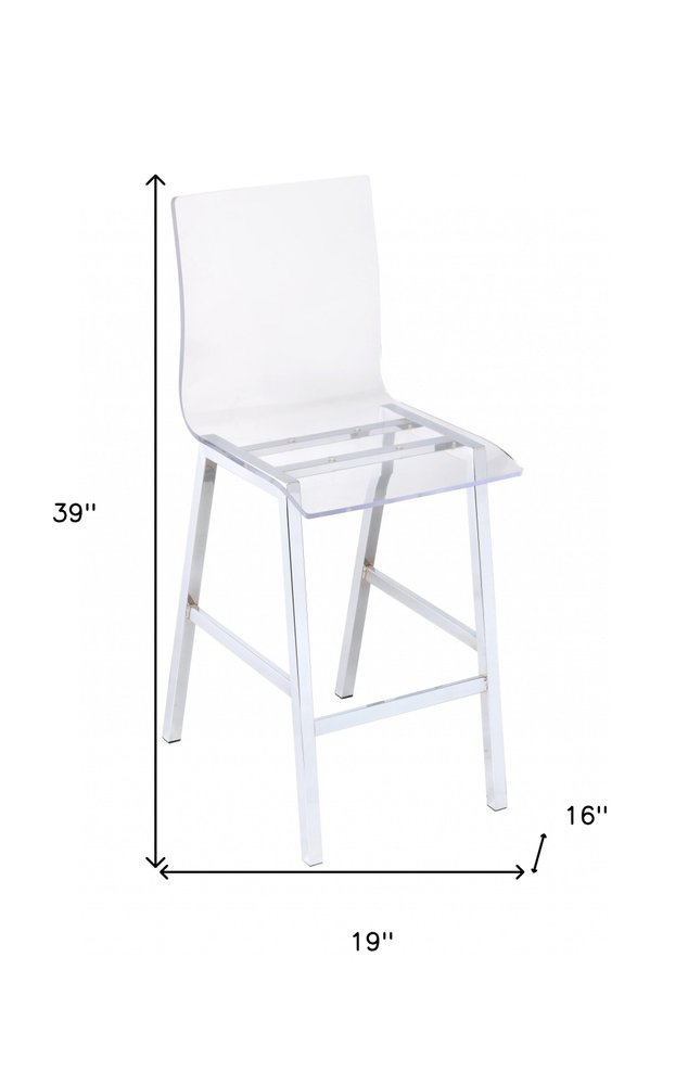 39" Clear and Silver Acrylic and Metal Counter Height Bar Chair