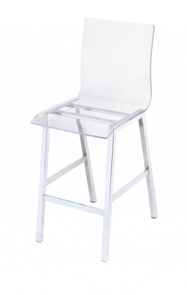 39" Clear and Silver Acrylic and Metal Counter Height Bar Chair
