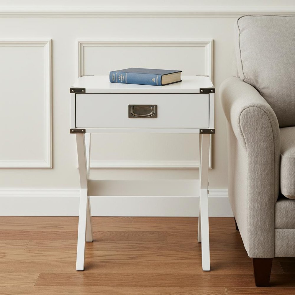 Modern White X Shape Wooden Storage End Table