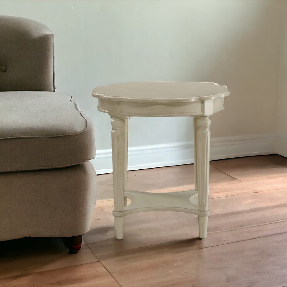 24" Light Slate Gray Solid Wood Round End Table With Shelf