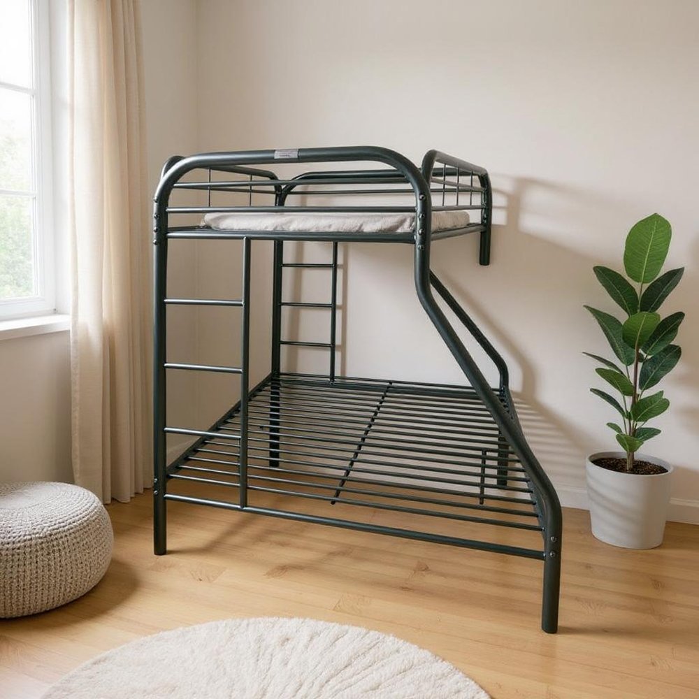 Black Twin Over Full Contemporary Metal Bunk Bed