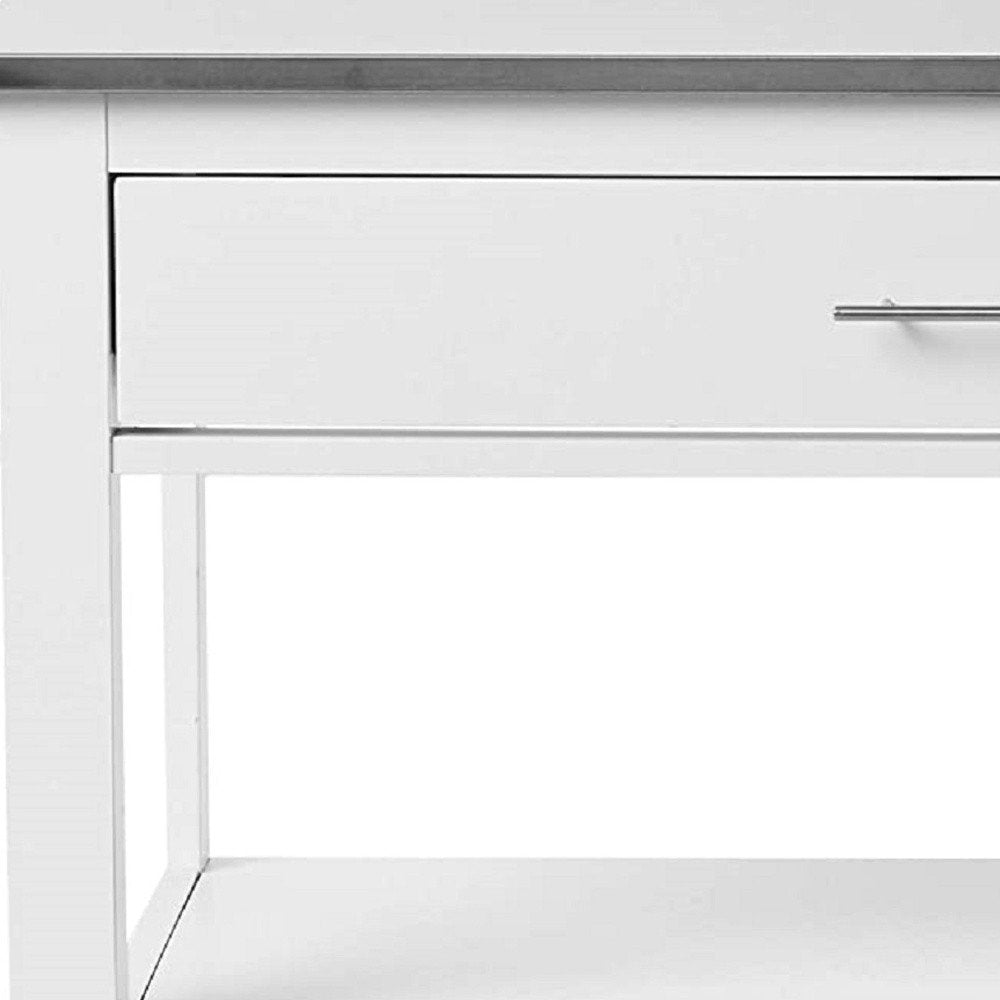White and Silver 43" Rolling Kitchen Island With Storage