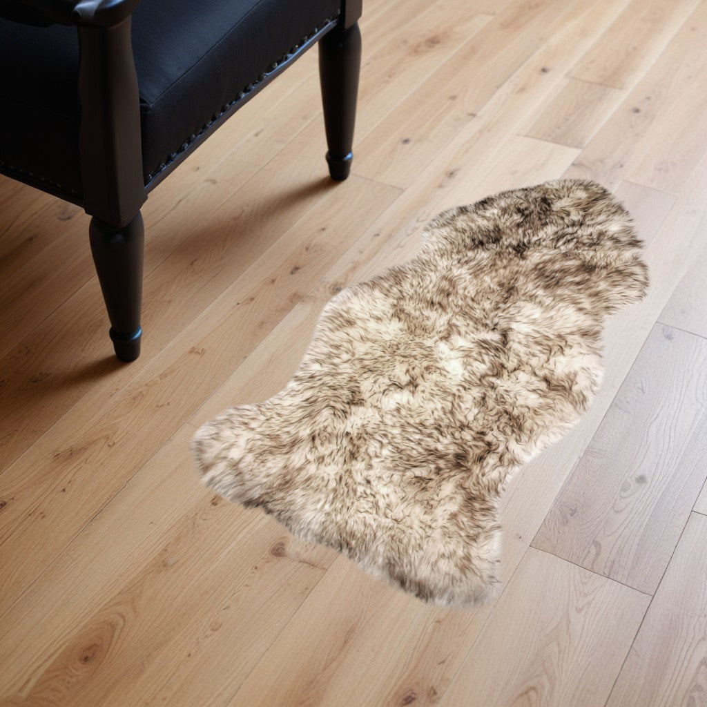 2' X 3' White And Brown Genuine Sheepskin Animal Print Shag Area Rug