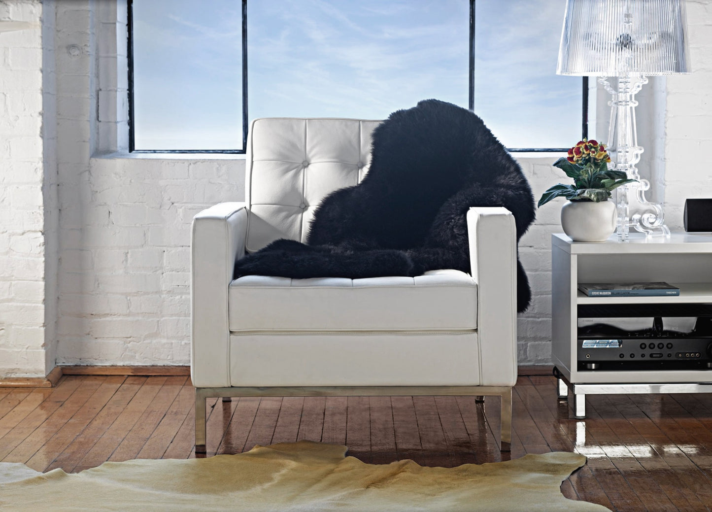 6' Black Genuine Sheepskin Animal Print Shag Area Rug