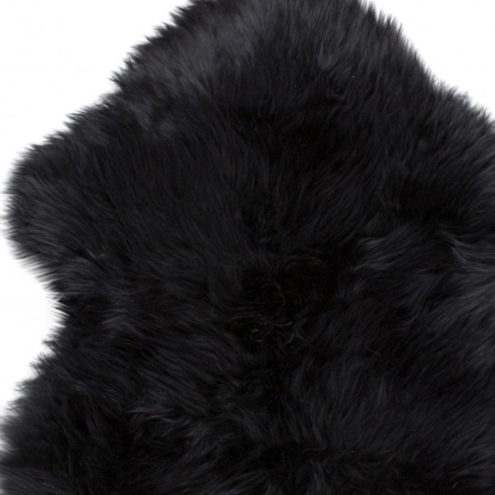 6' Black Genuine Sheepskin Animal Print Shag Area Rug