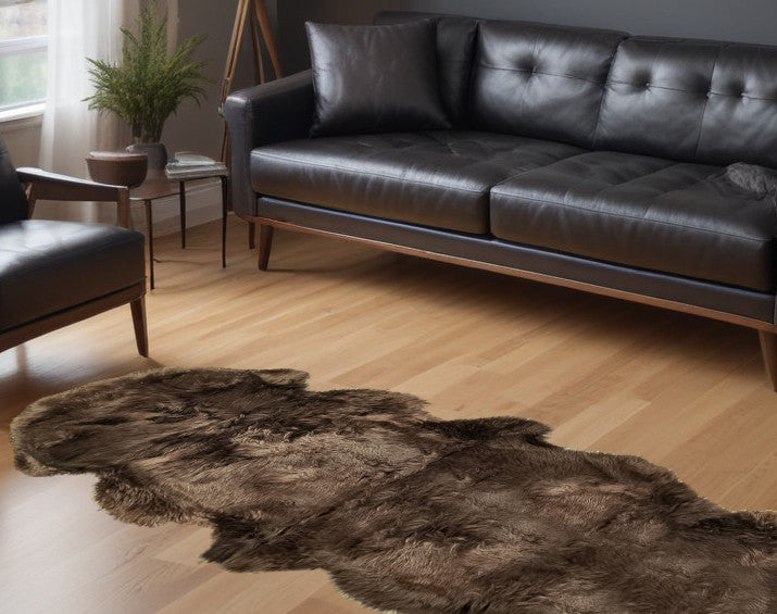 6' Black Genuine Sheepskin Animal Print Shag Area Rug