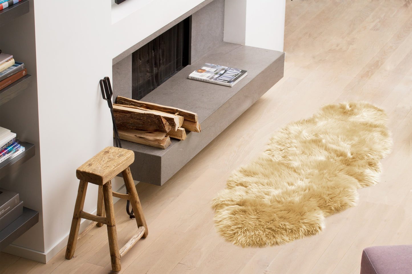 6' Black Genuine Sheepskin Animal Print Shag Area Rug
