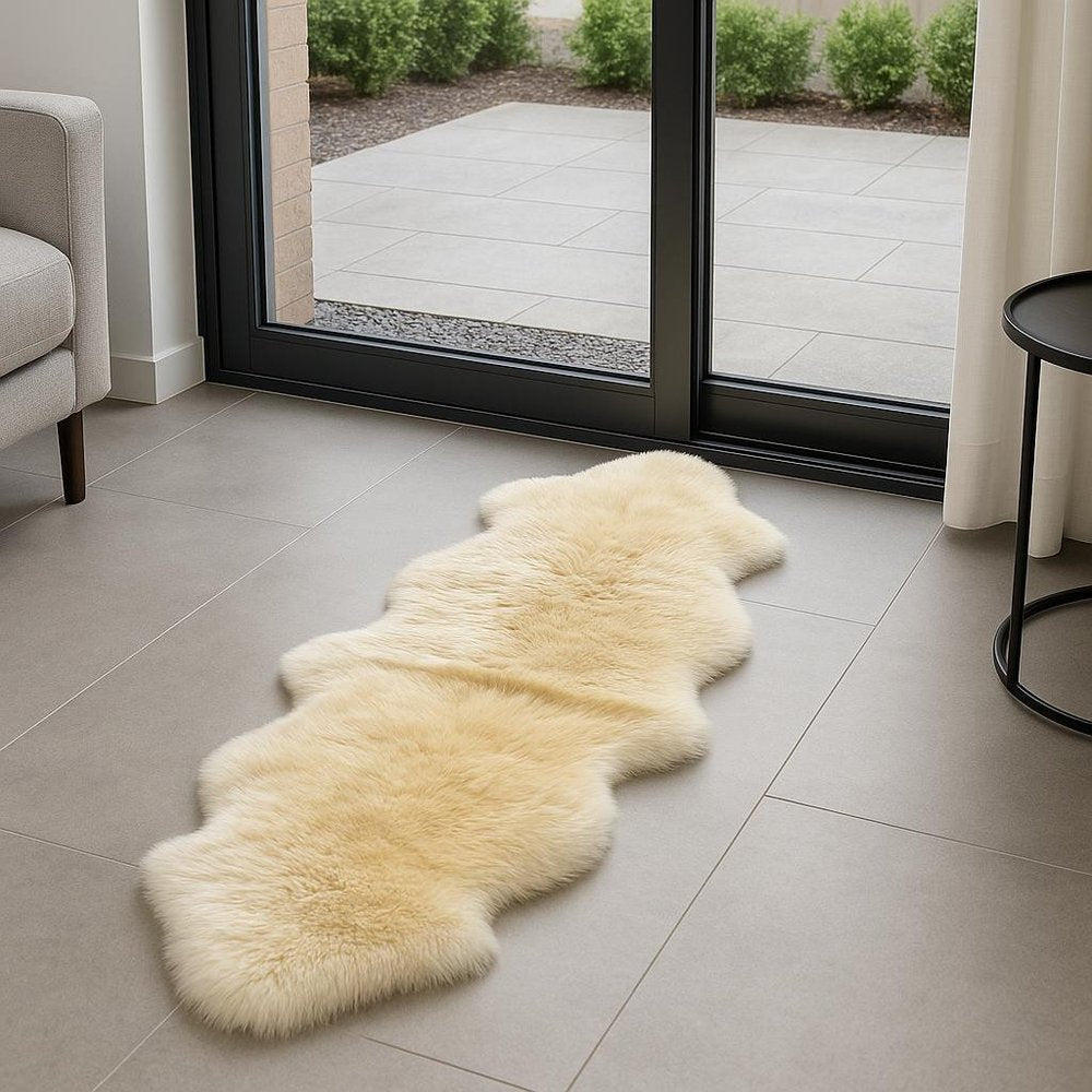 6' Black Genuine Sheepskin Animal Print Shag Area Rug