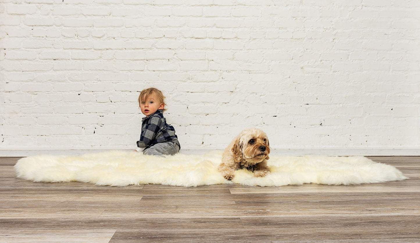 6' Natural Genuine Sheepskin Animal Print Shag Area Rug