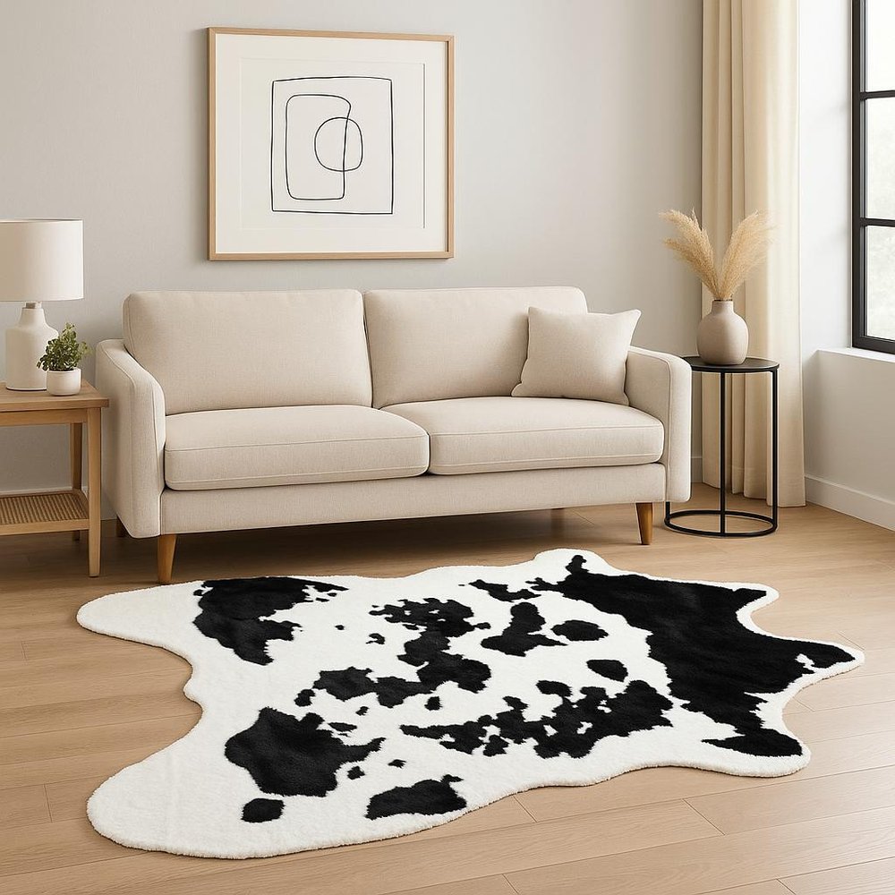 4' X 5' Brown And White Cowhide Print Hand Knotted Area Rug