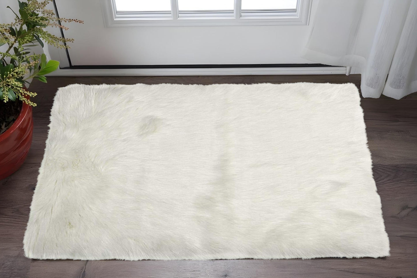 60" X 36" Off White Rectangular Faux Fur - Area Rug