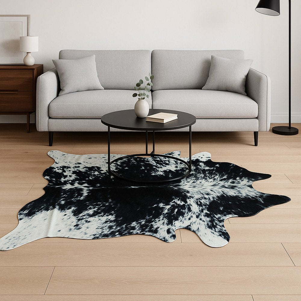 6' X 7' Black And White Cowhide Animal Print Handmade Area Rug