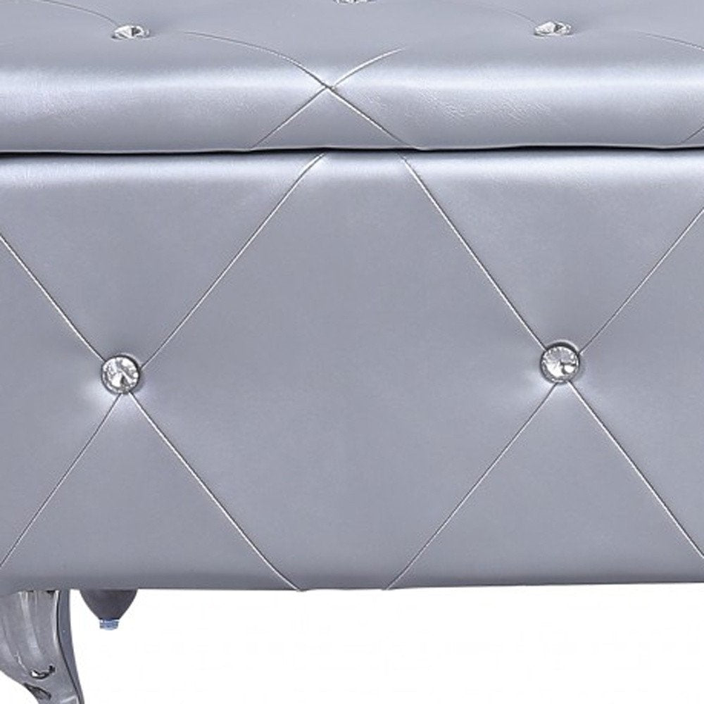 38" Silver Faux Leather Storage Bench With Flip Top