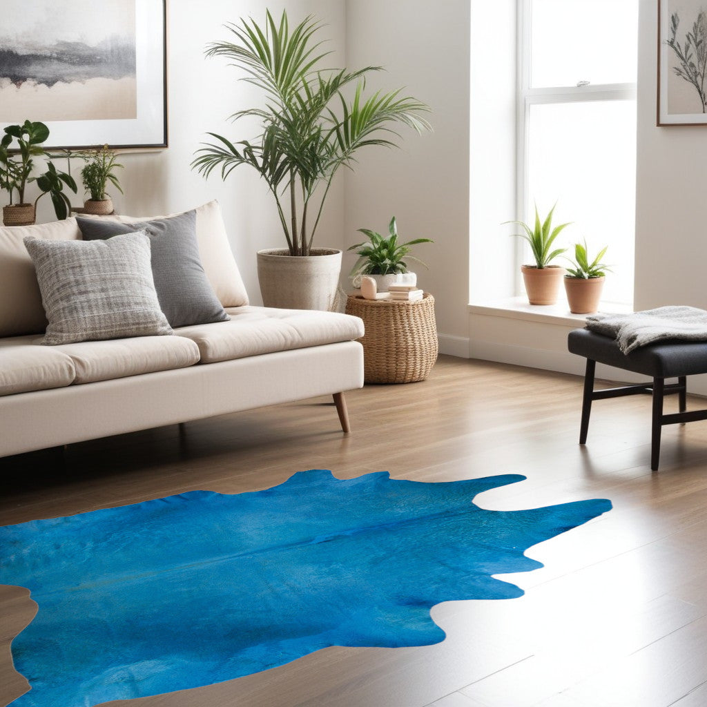6' X 7' Navy Blue Cowhide Cowhide Area Rug
