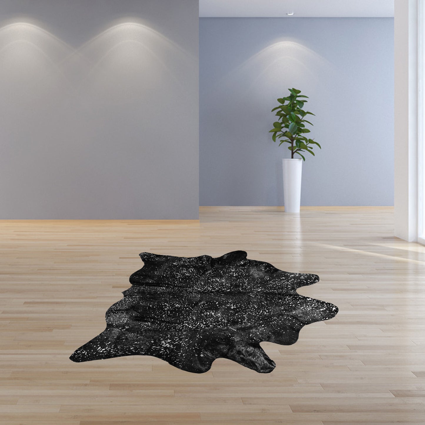 6' X 7' Black And Silver Cowhide Animal Print Area Rug