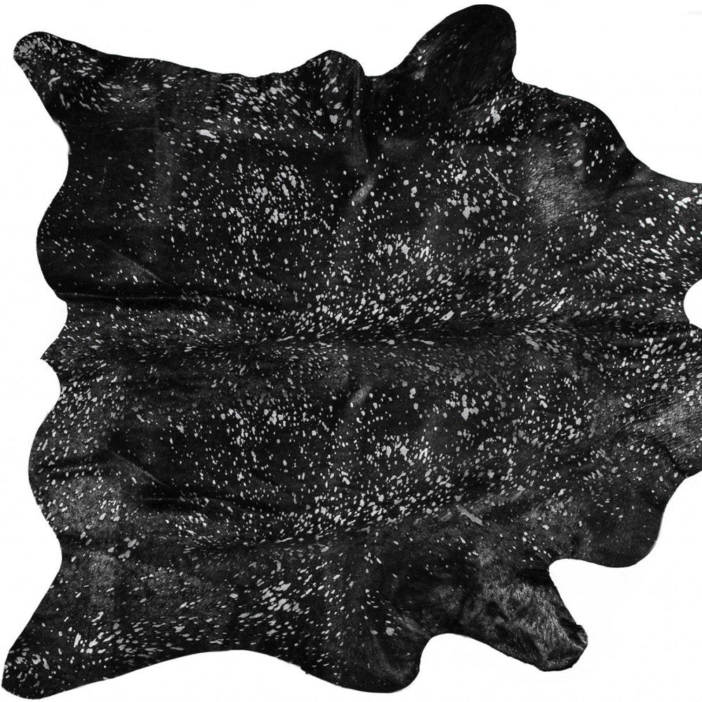 6' X 7' Black And Silver Cowhide Animal Print Area Rug