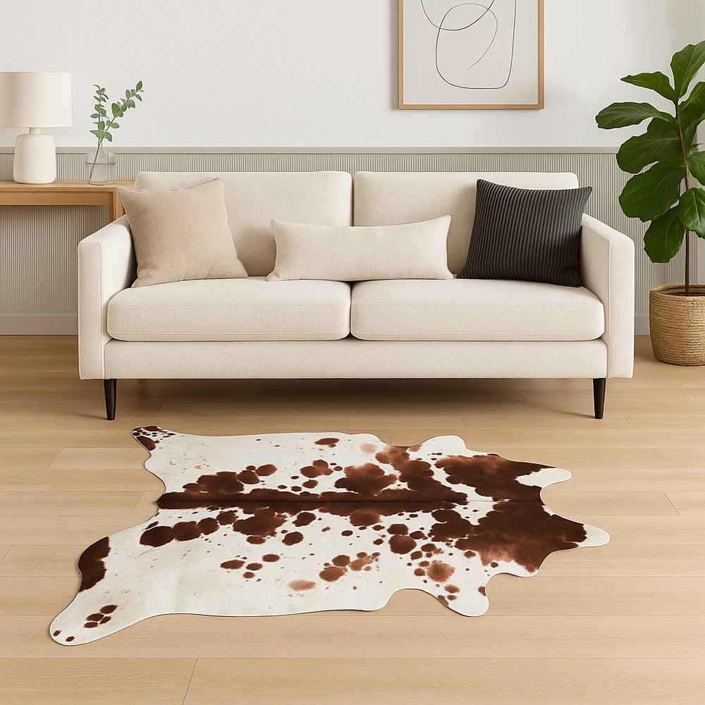 6' X 7' White Cowhide Cowhide Print Area Rug