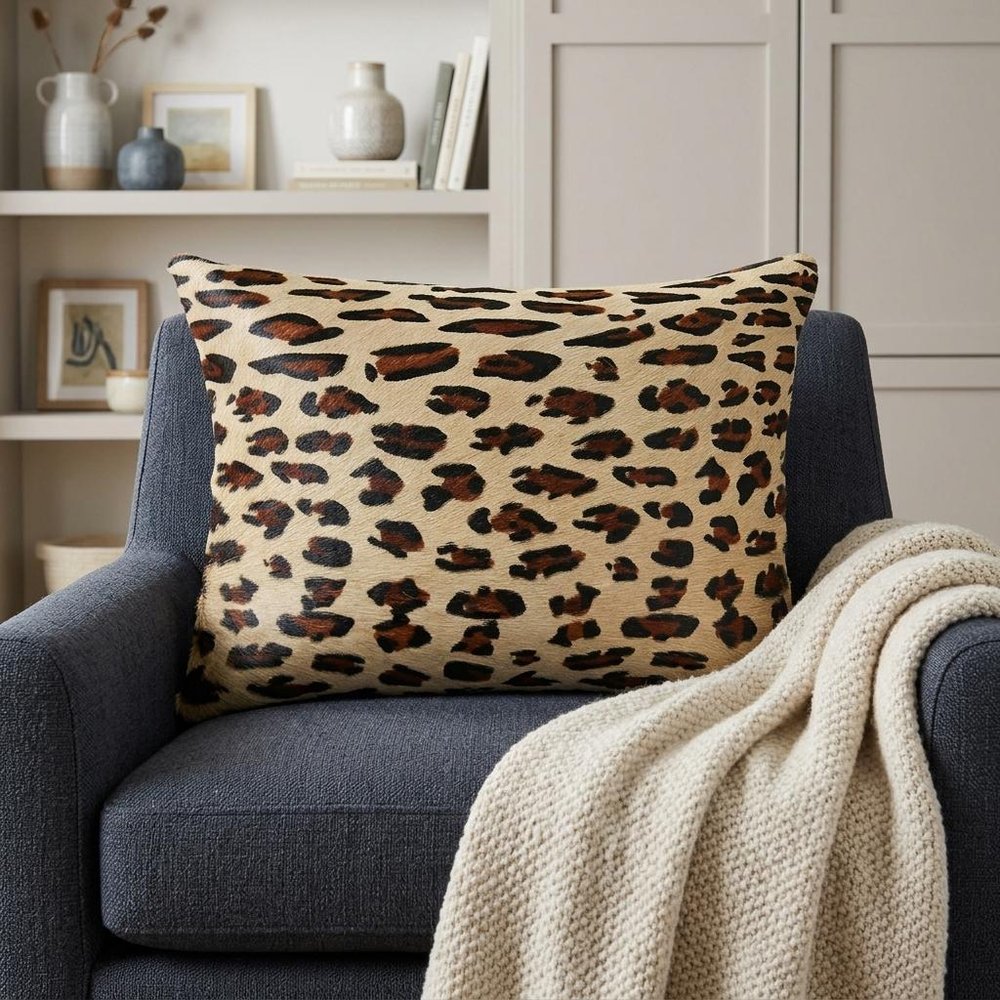 12" X 20" Black And Orange Cowhide Throw Pillow