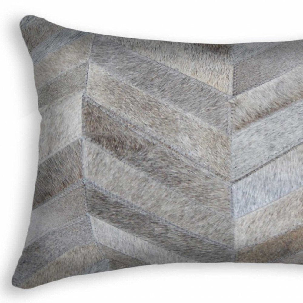 12" X 20" Natural Chevron Cowhide Throw Pillow