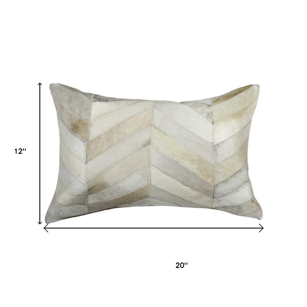 12 X 20 Gray Chevron Cowhide Throw Pillow