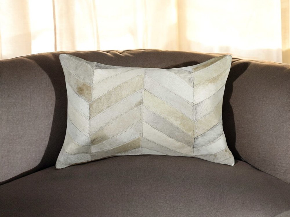12 X 20 Gray Chevron Cowhide Throw Pillow