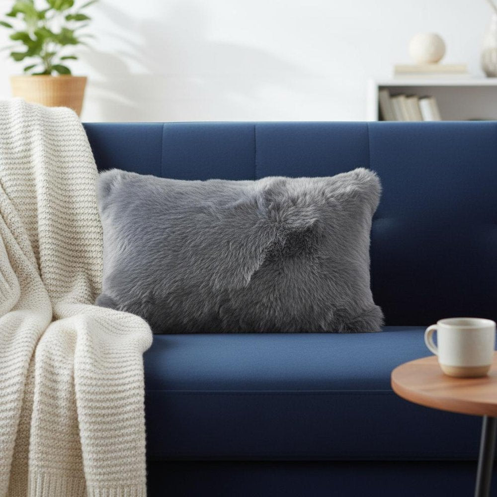 12" X 20" X 5" Gray Sheepskin Pillow