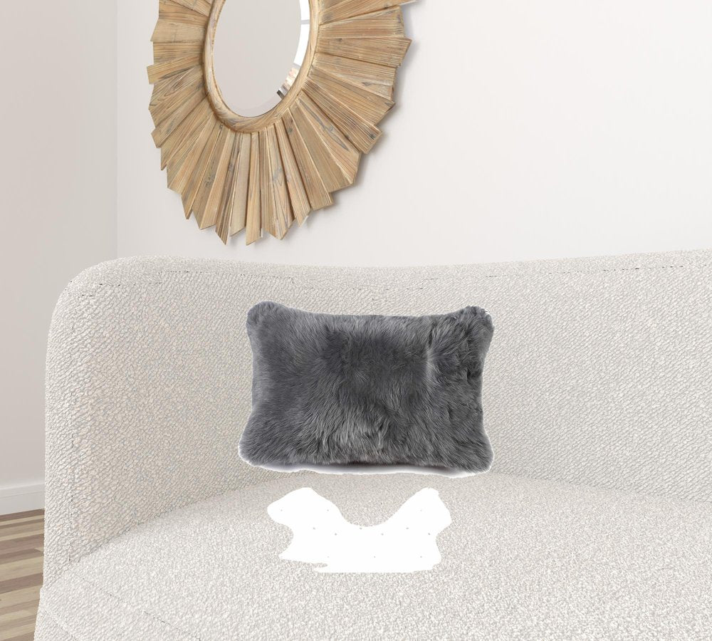 12" X 20" X 5" Gray Sheepskin Pillow