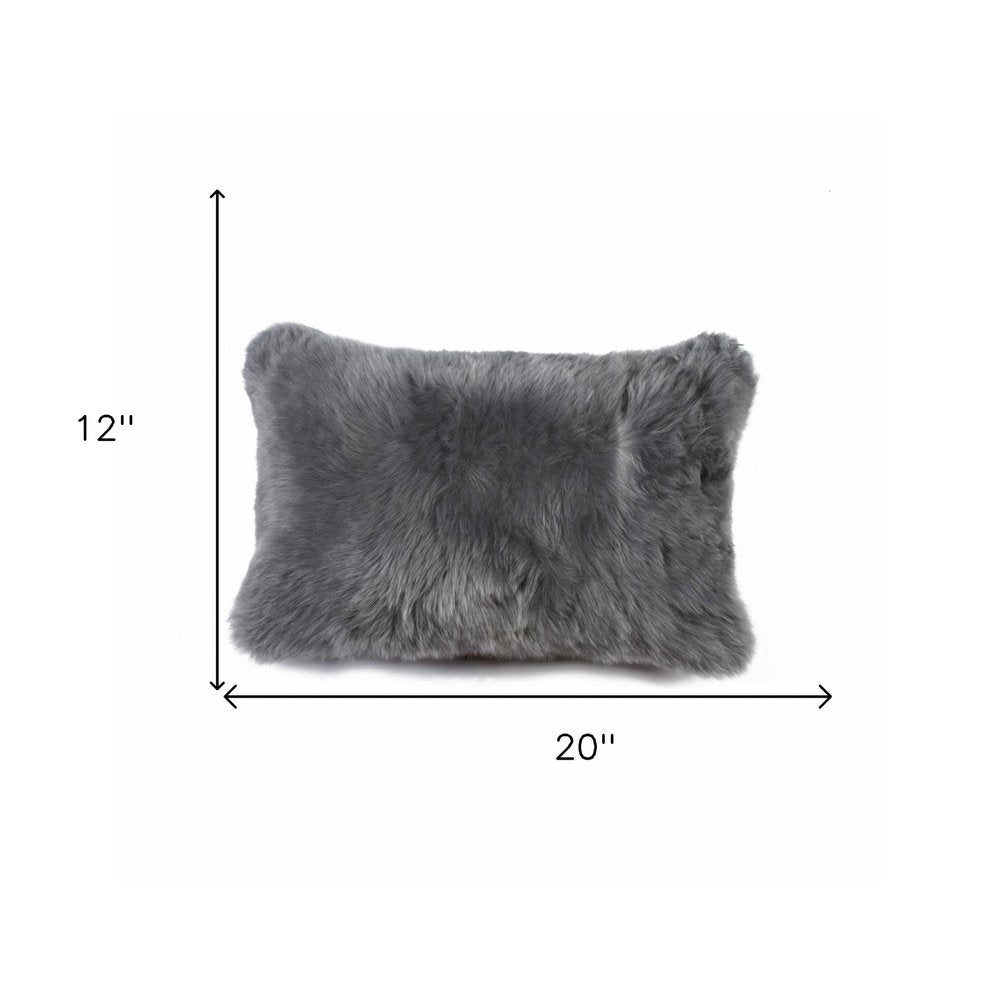 12" X 20" X 5" Gray Sheepskin Pillow