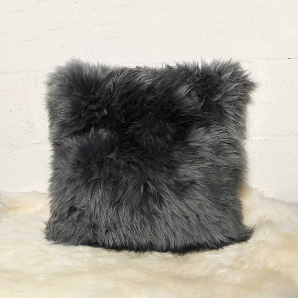 Set of Two 18" Gray Cowhide Throw Pillows