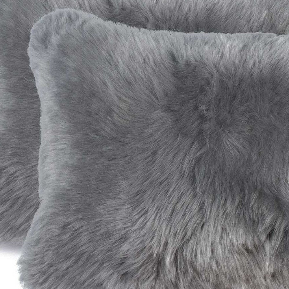 12" X 20" X 5" Gray Sheepskin Pillow 2 Pack