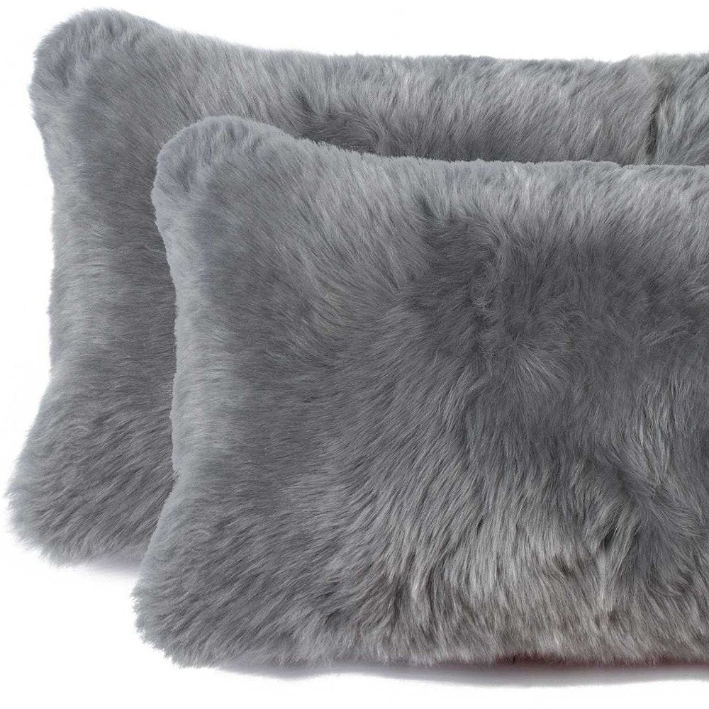 12" X 20" X 5" Gray Sheepskin Pillow 2 Pack