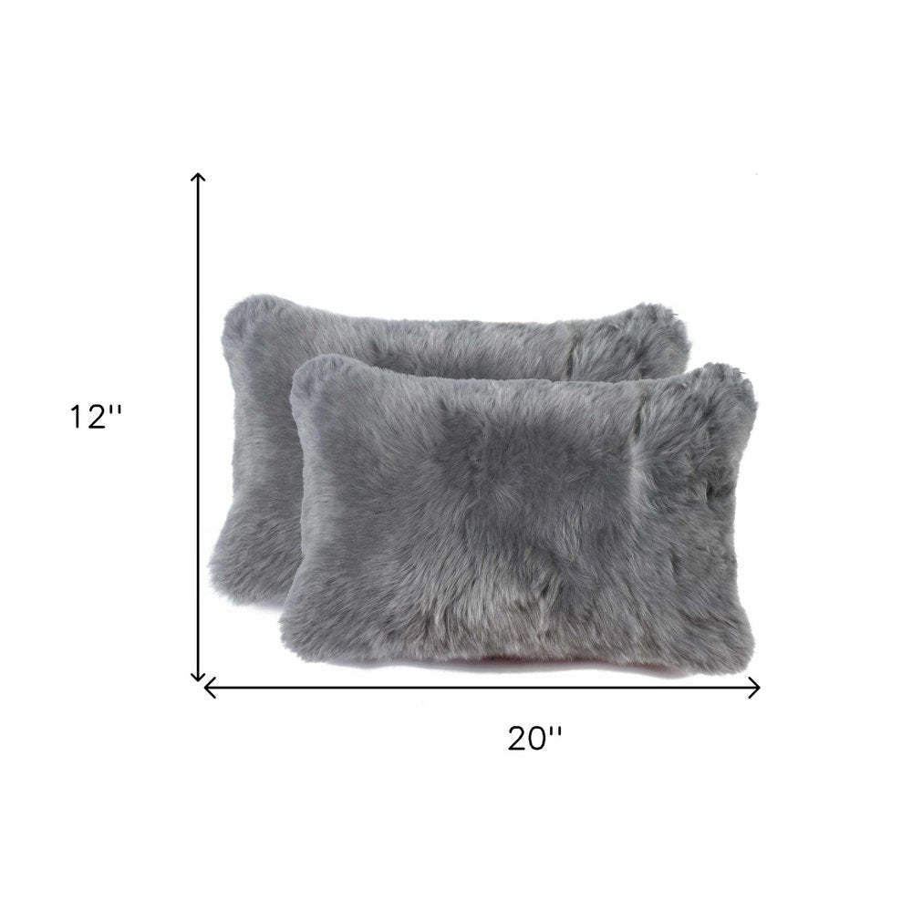 12" X 20" X 5" Gray Sheepskin  Pillow 2 Pack