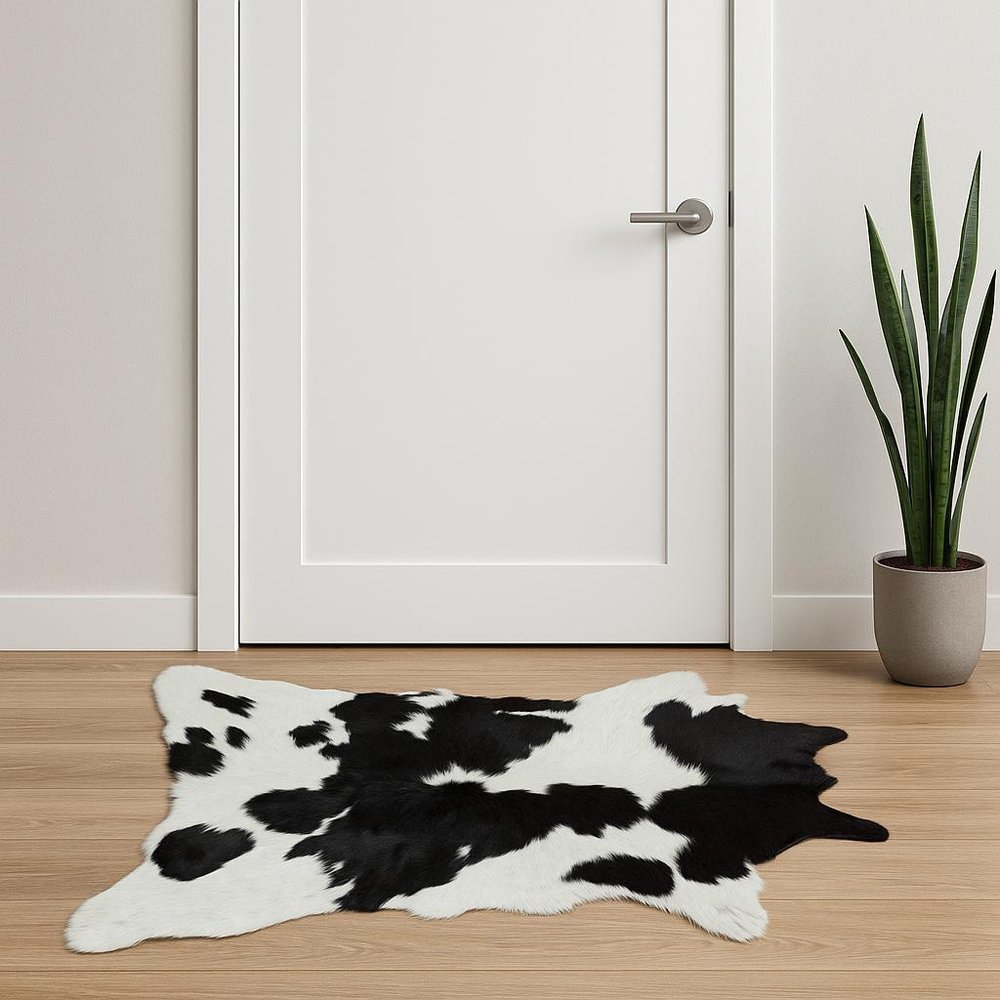 2' X 3' Brown And White Cowhide Abstract Hand Woven Area Rug