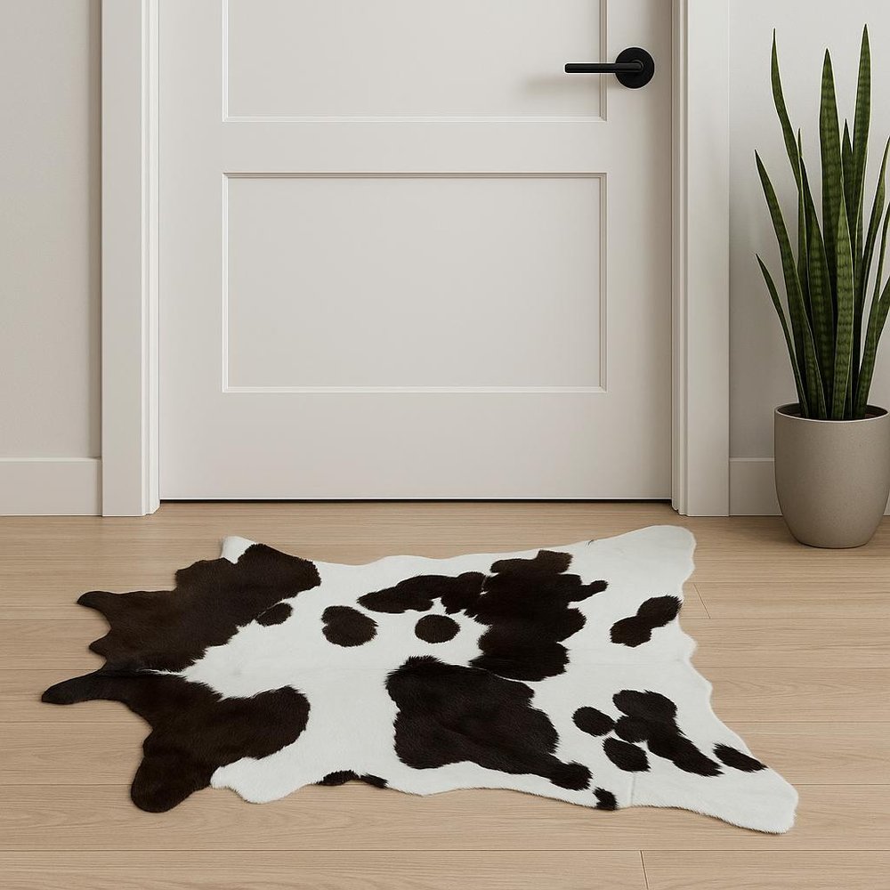 2' X 3' Black And White Cowhide Abstract Hand Woven Area Rug