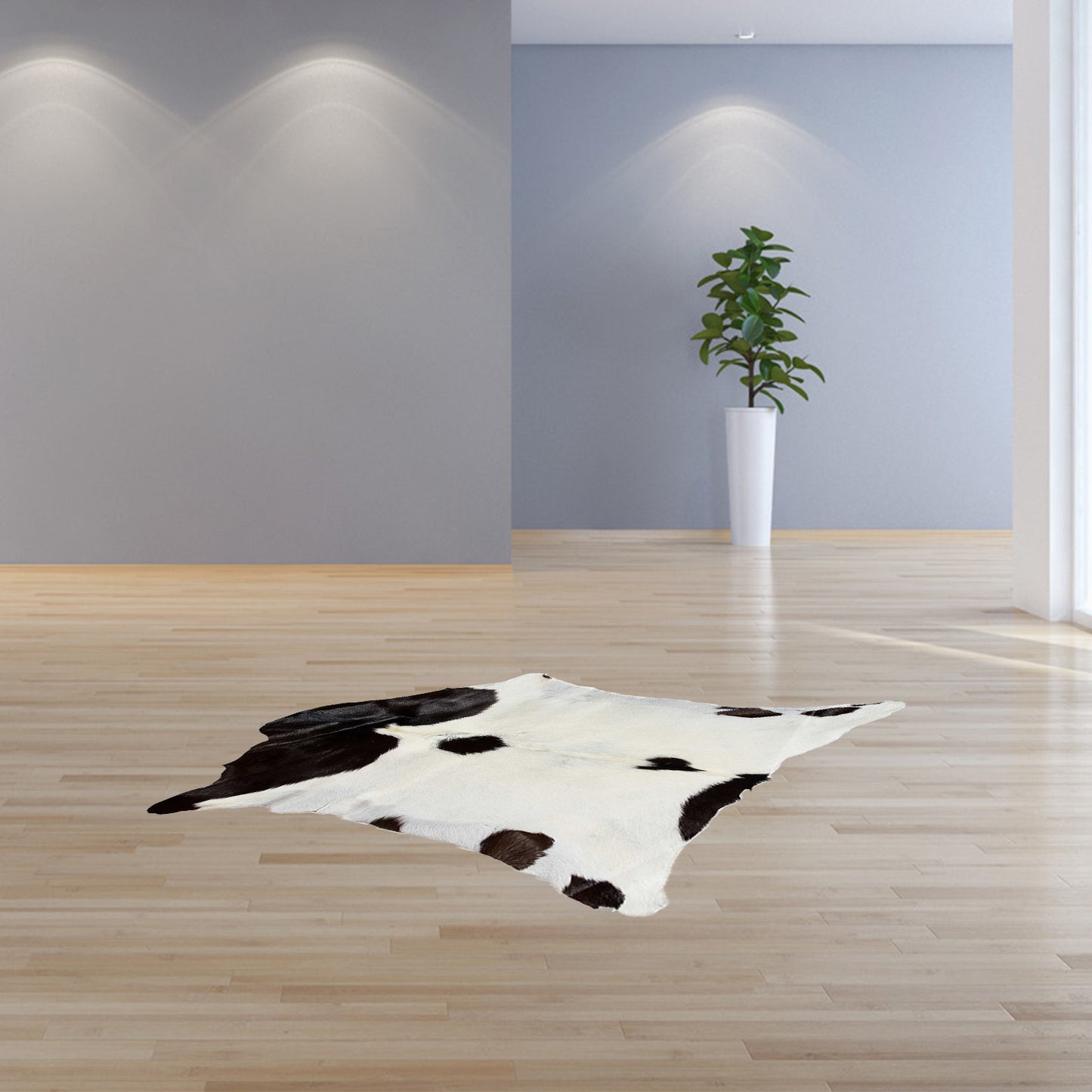 2' X 3' White And Black Calfskin - Area Rug
