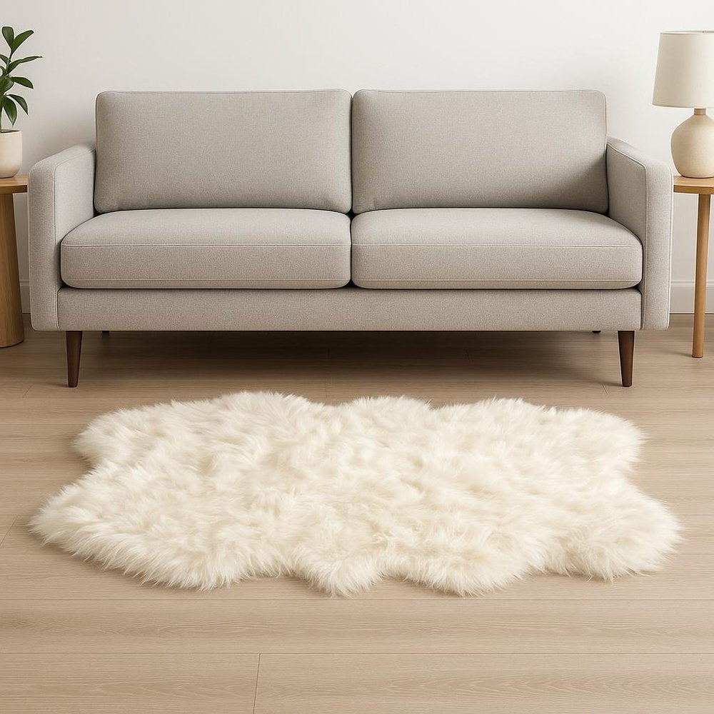 4' X 6' Off White Faux Sheepskin Washable Area Rug