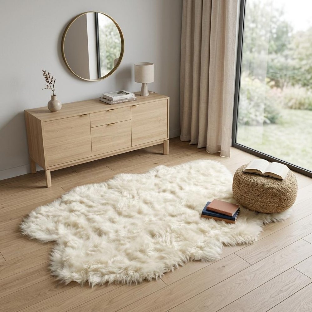 4' X 6' Off White Faux Sheepskin Washable Area Rug