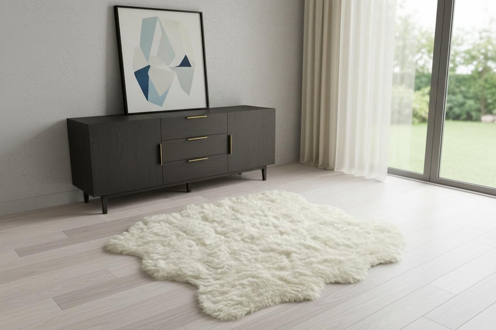 5' X 6' Off White Animal Print Shag Area Rug