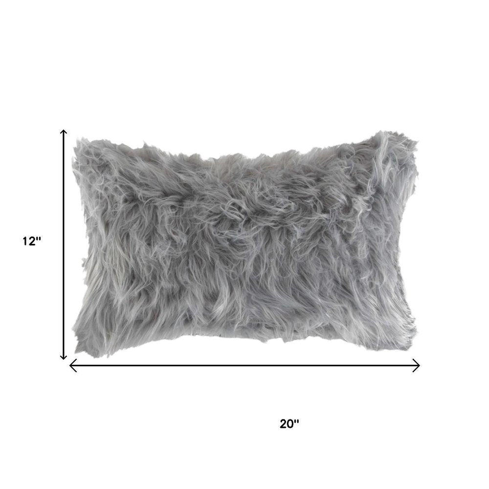 Set of Two 12" X 20" Gray Faux Fur Throw Pillows