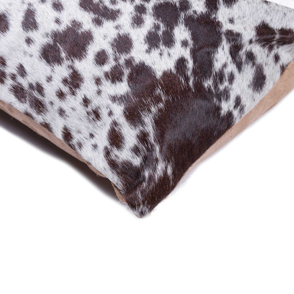 12" X 20" Chocolate And White Abstract Spots Cowhide Throw Pillow