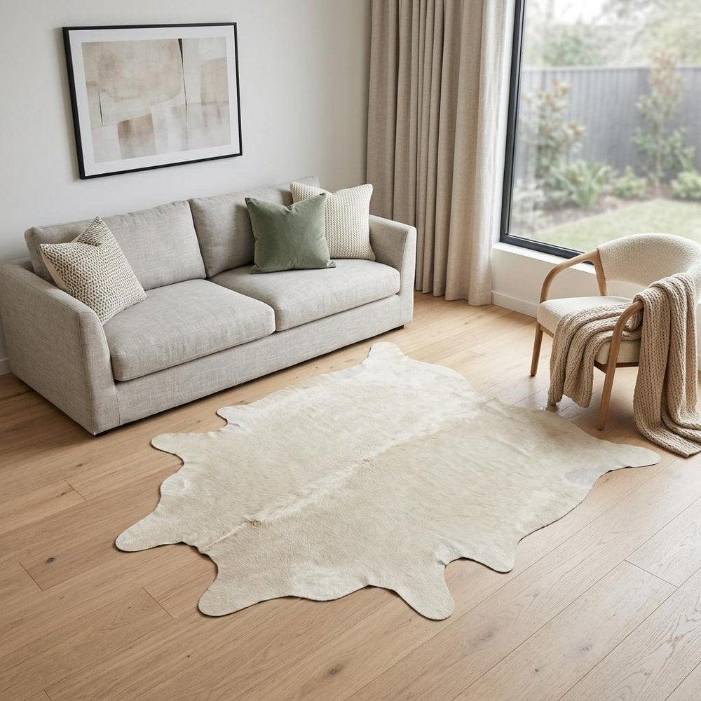 5' X 7' Off White Cowhide Cowhide Print Area Rug