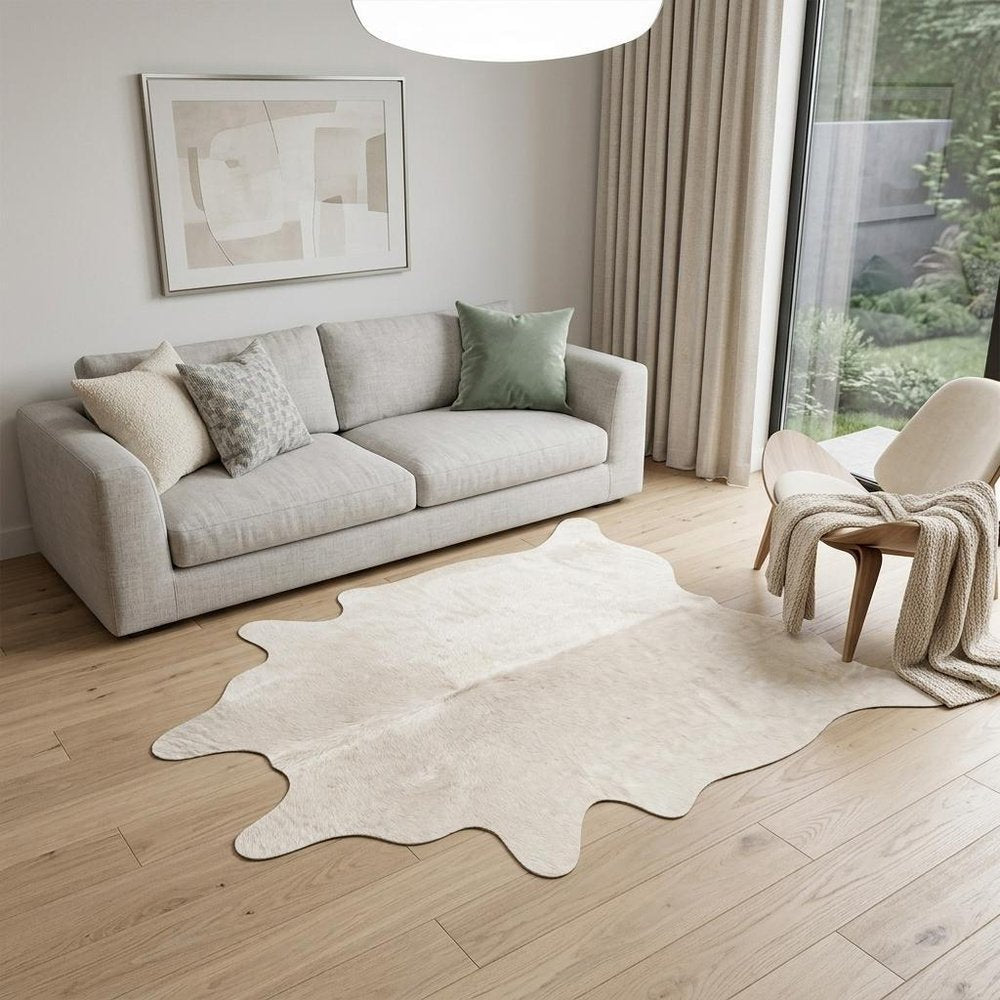 5' X 7' Off White Cowhide Cowhide Print Area Rug