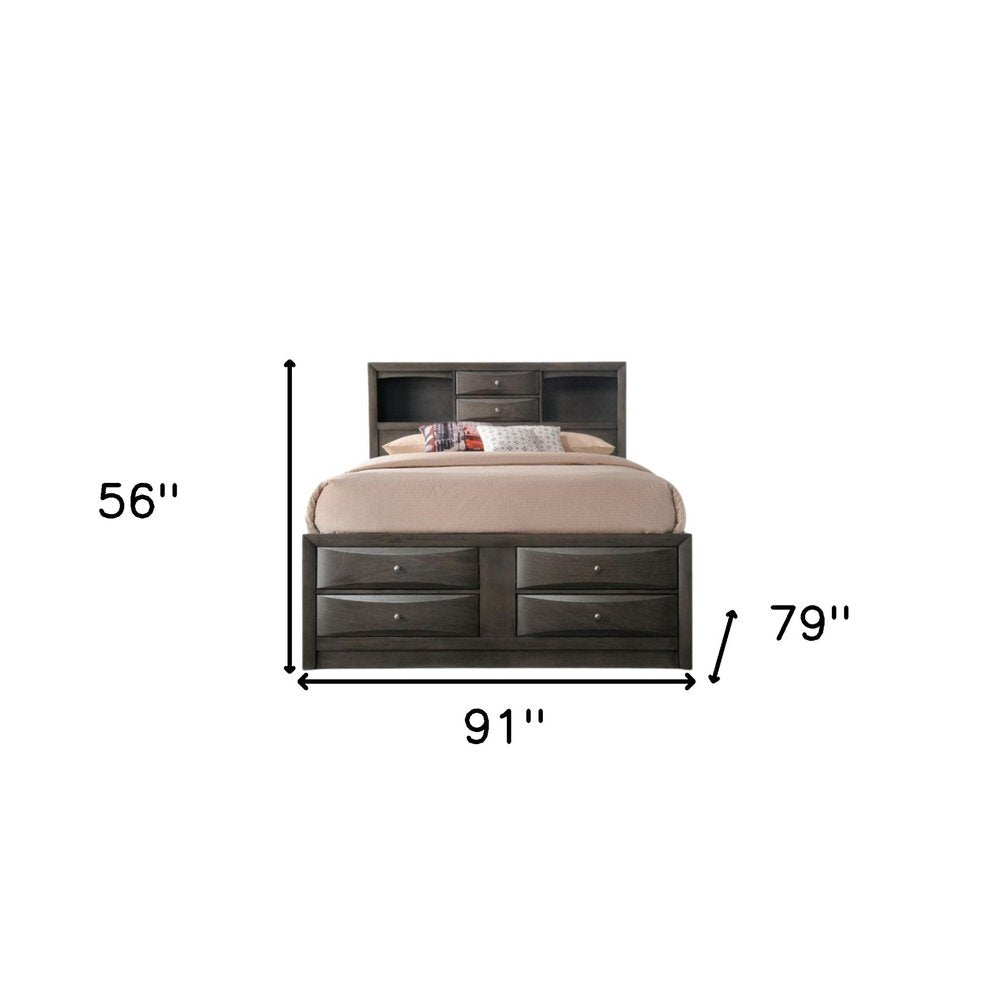 Gray Solid Wood Full With Ten Drawers Bed Frame